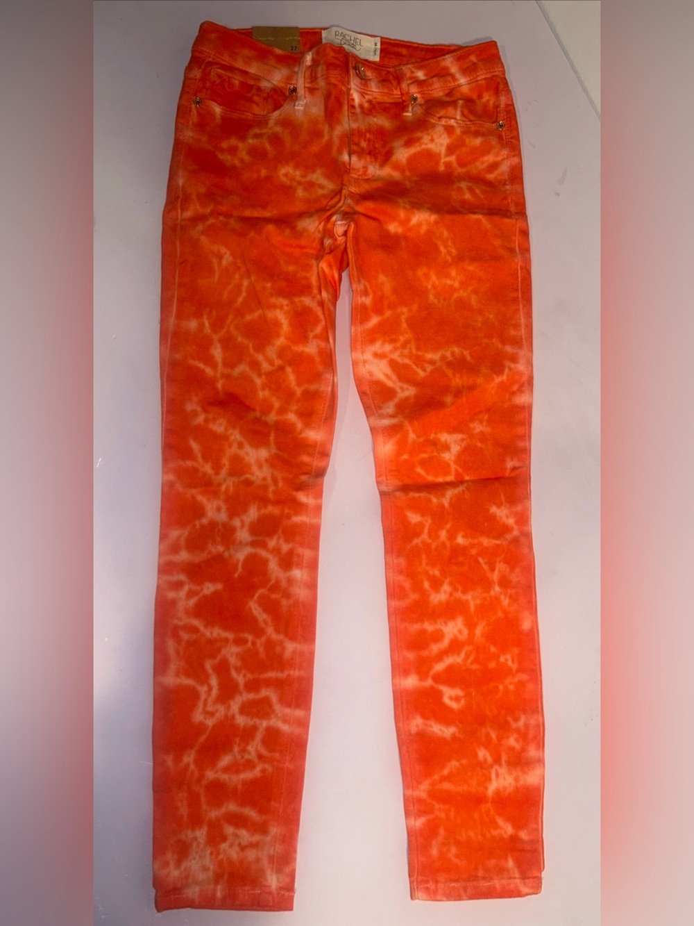 WOMEN'S RACHEL ROY ORANGE TIE DYE JEANS PANTS SIZE 27 ANKLE JR